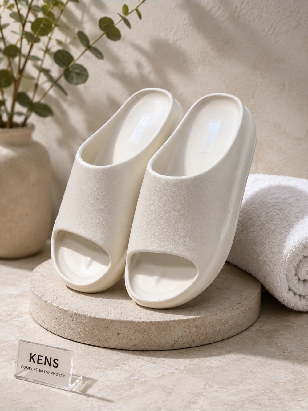32 Degree Women's White Slide Spa Slippers - Cushioned Open-Toe Comfort large